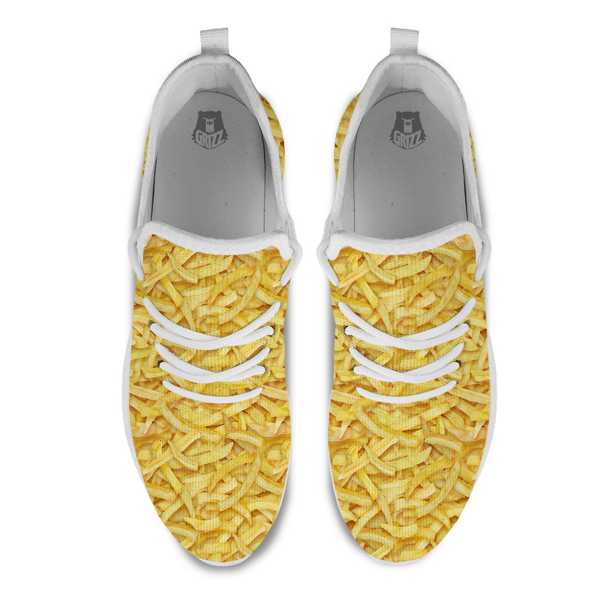 Texture French Fries Print White Athletic Shoes-grizzshop