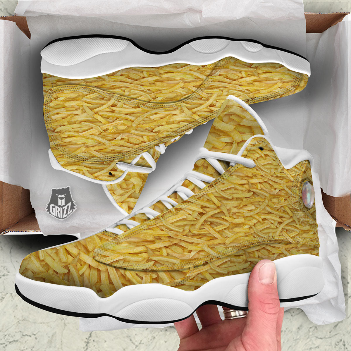 Texture French Fries Print White Basketball Shoes-grizzshop