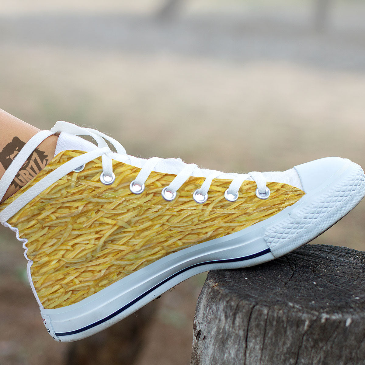 Texture French Fries Print White High Top Shoes-grizzshop