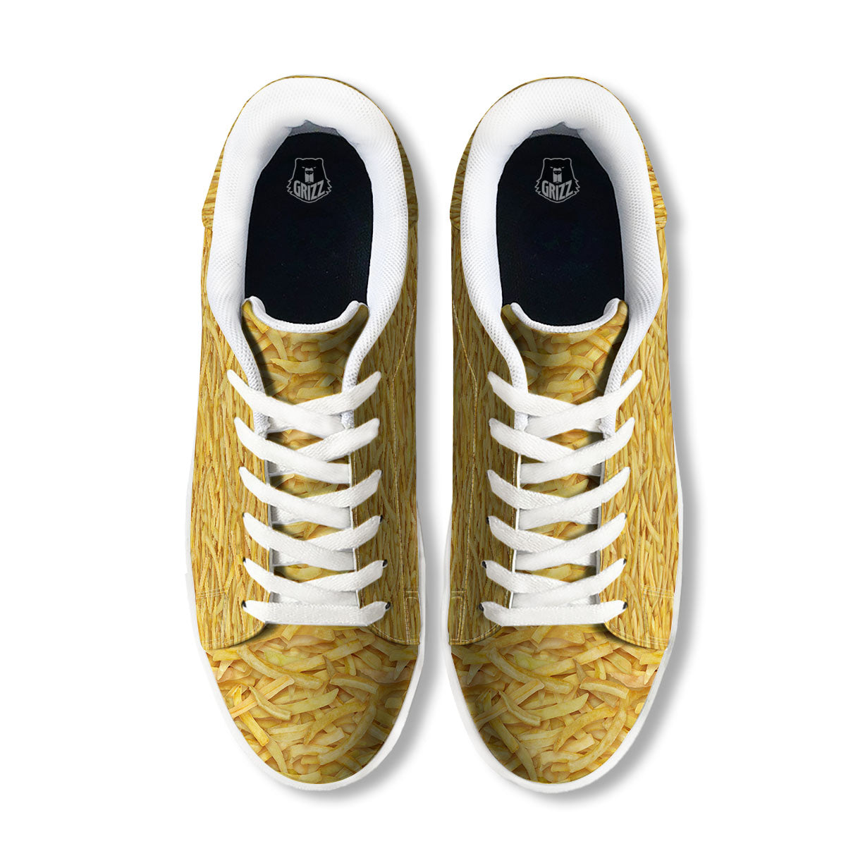 Texture French Fries Print White Low Top Sneakers-grizzshop