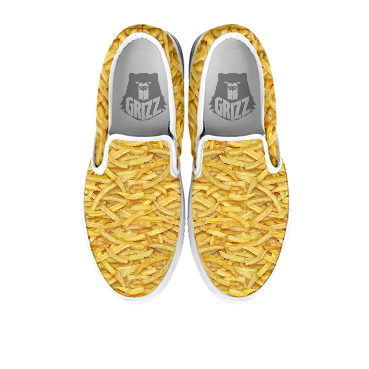 Texture French Fries Print White Slip On Shoes-grizzshop