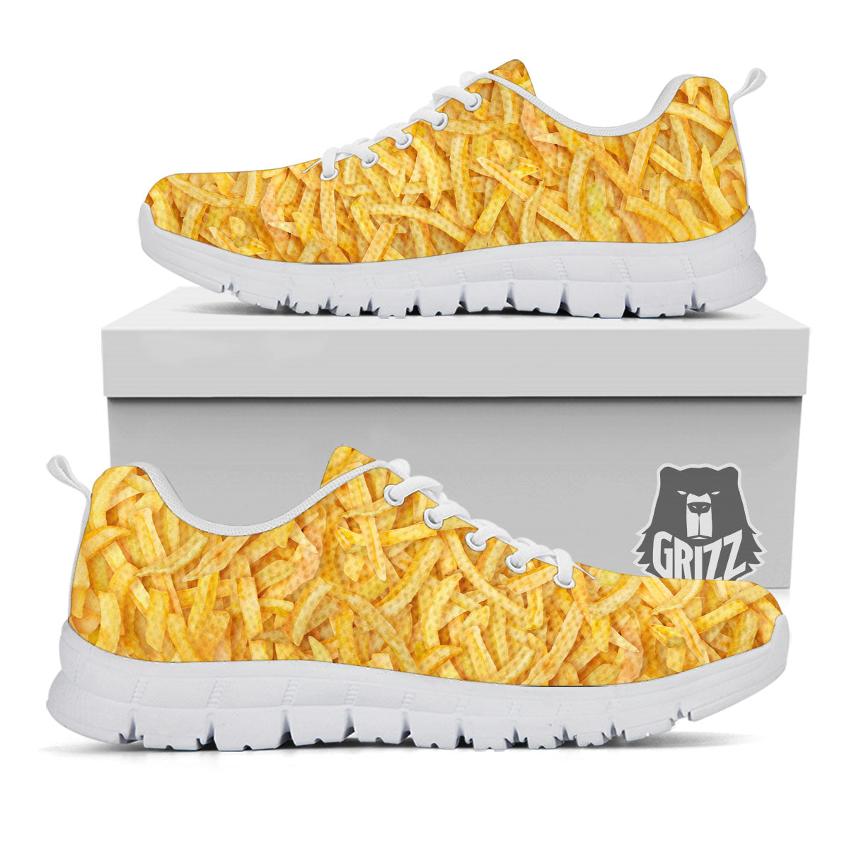 Texture French Fries Print White Sneaker-grizzshop