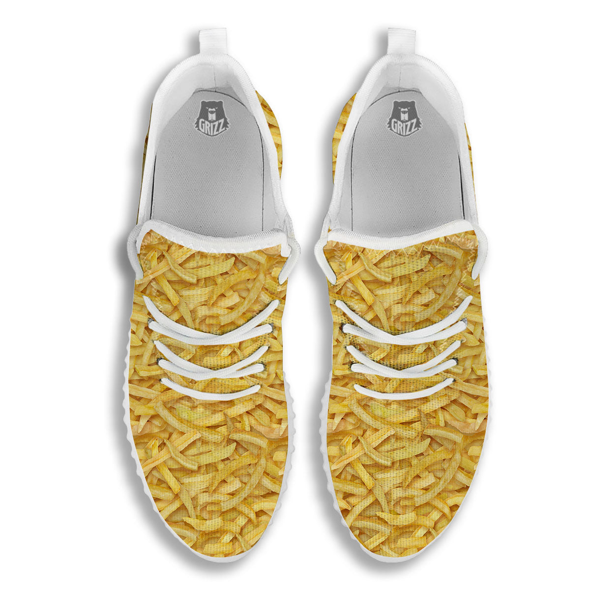Texture French Fries Print White Walking Shoes-grizzshop