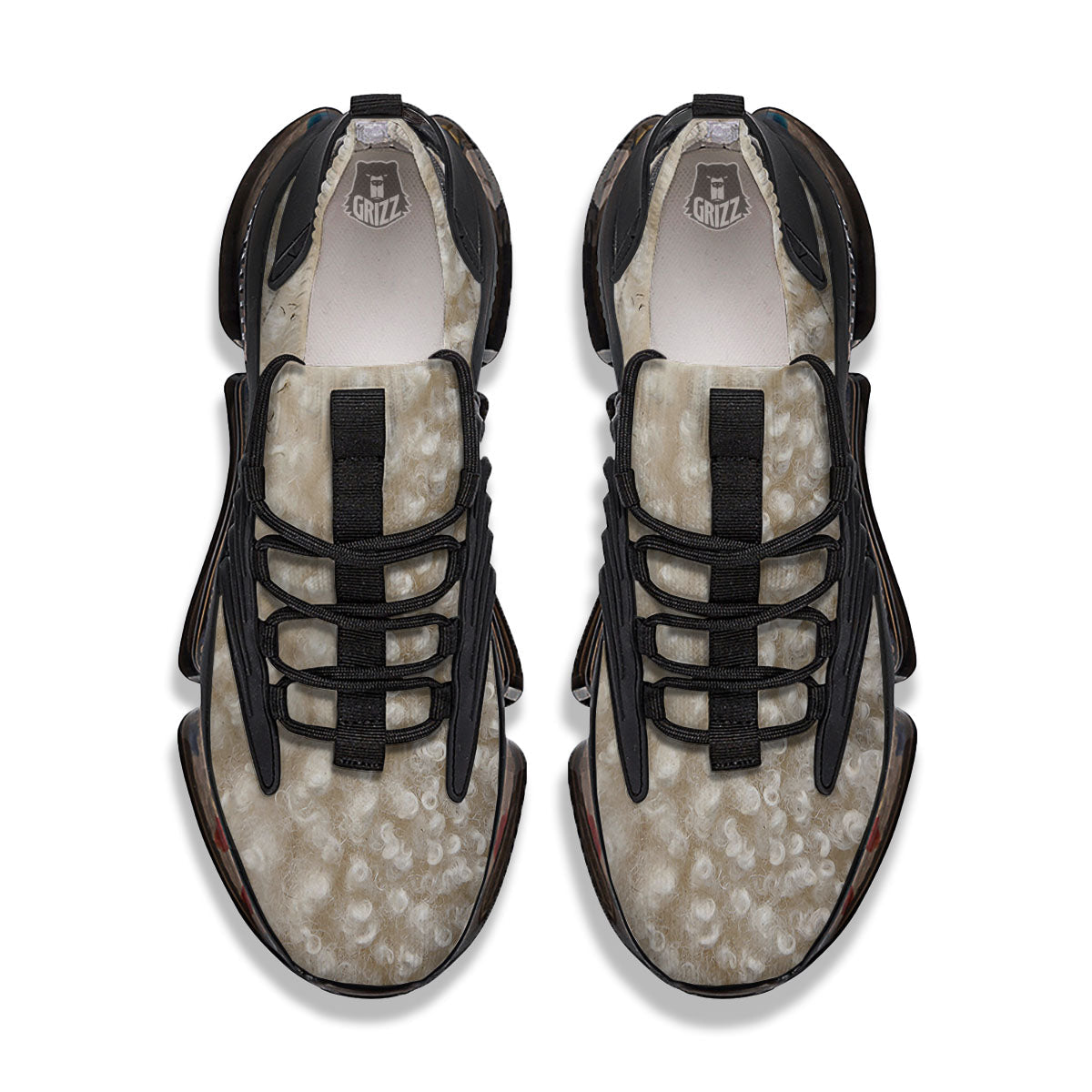 Texture Fur Sheep Print Black Gym Shoes-grizzshop