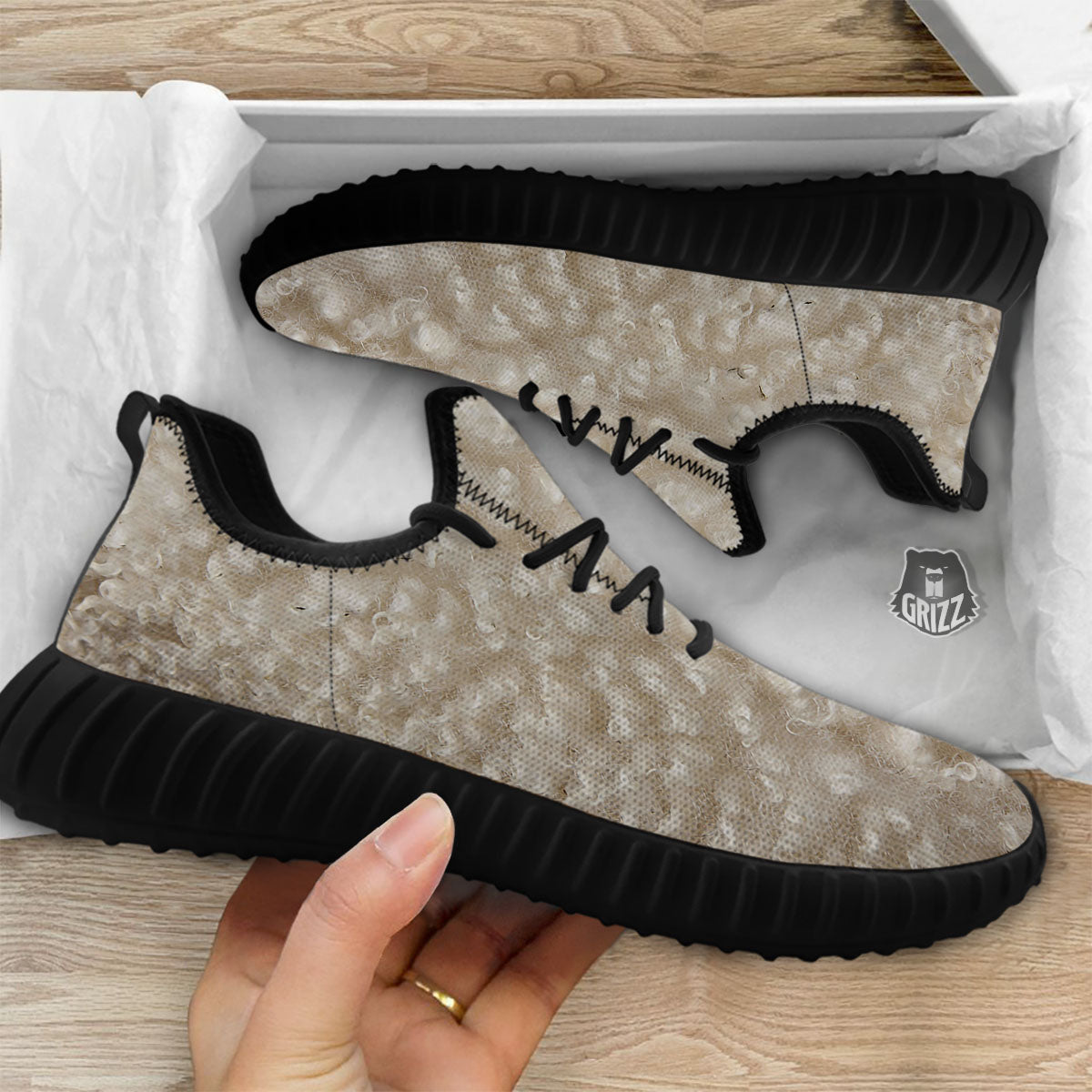 Texture Fur Sheep Print Black Walking Shoes-grizzshop