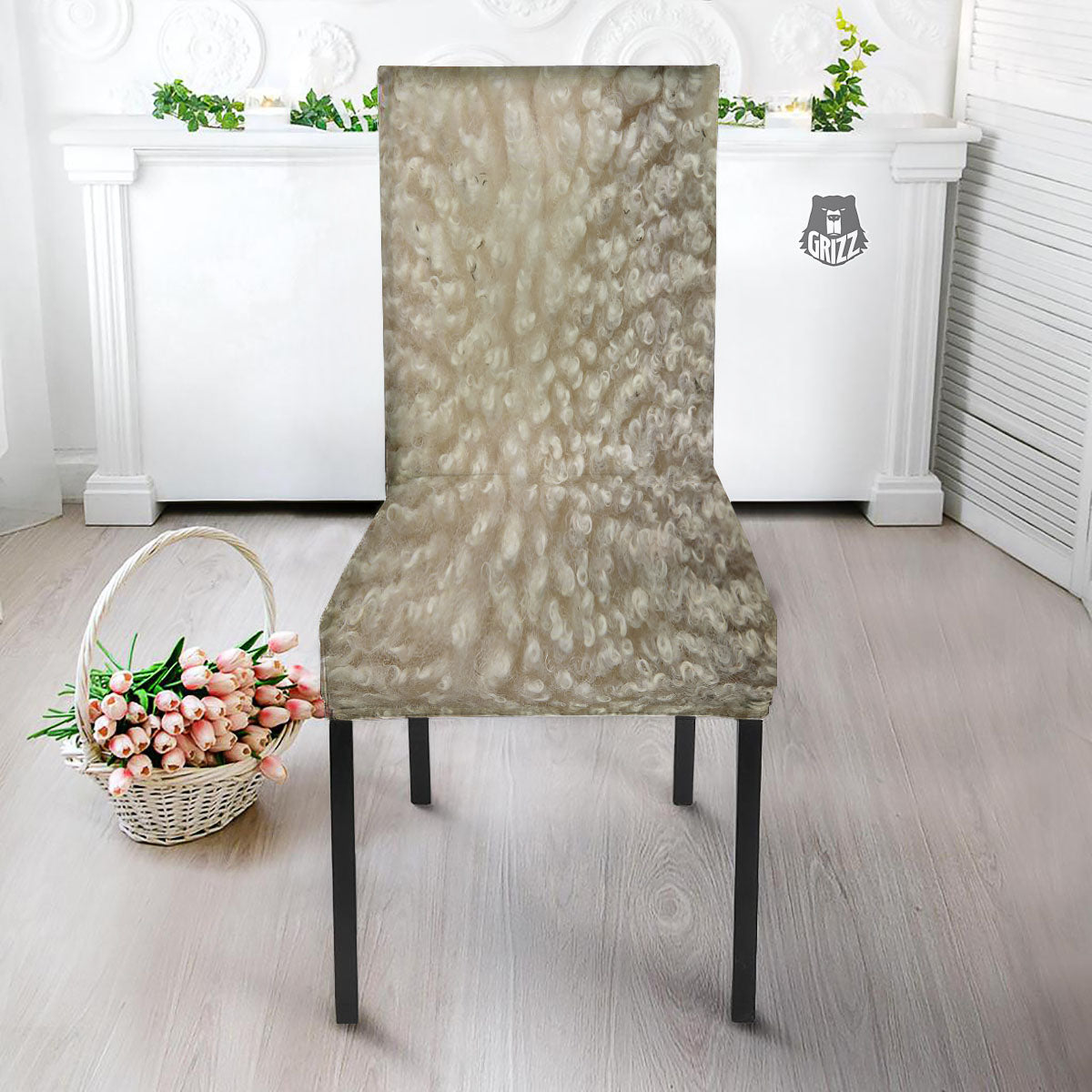 Texture Fur Sheep Print Dining Chair Slipcover-grizzshop