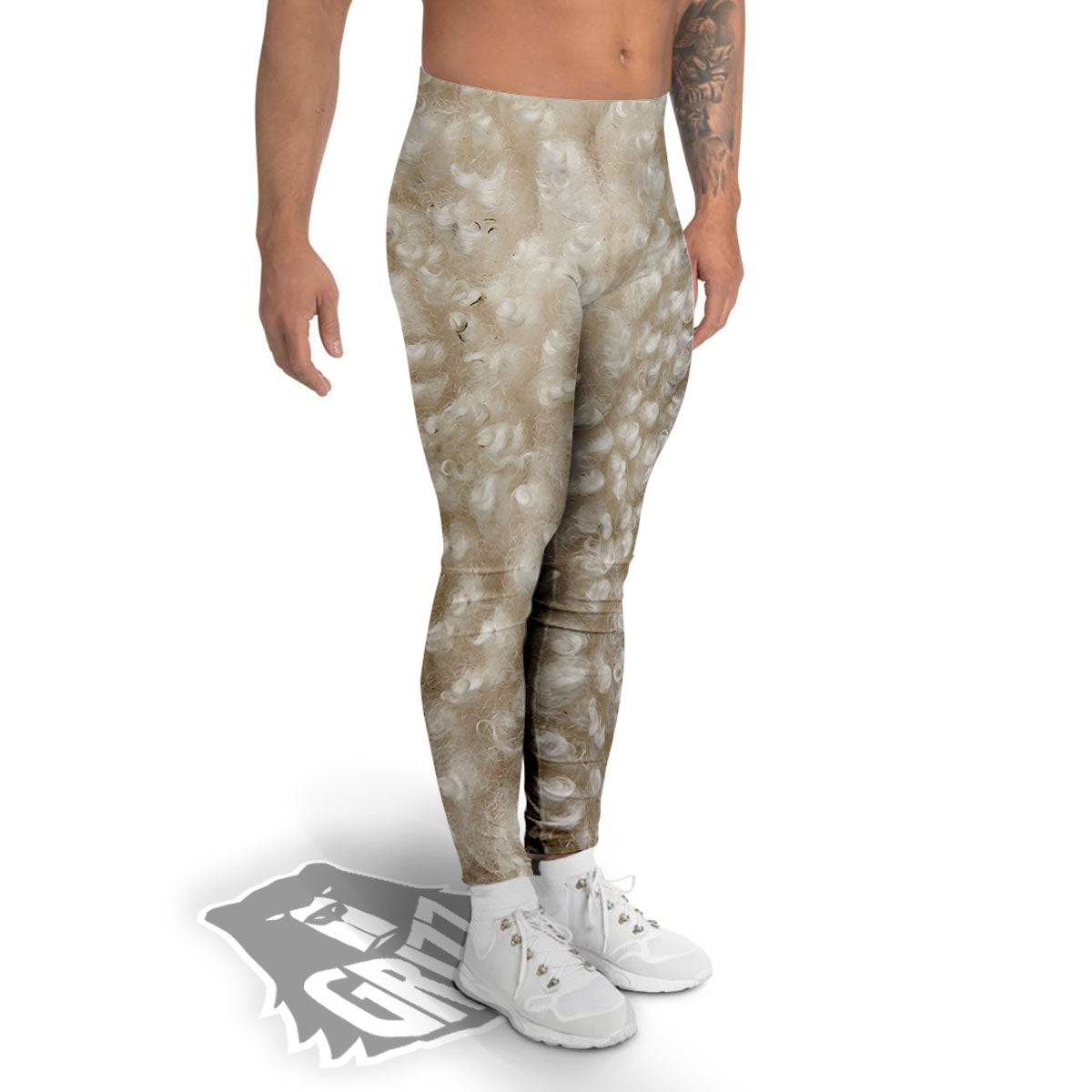 Texture Fur Sheep Print Men's Leggings-grizzshop