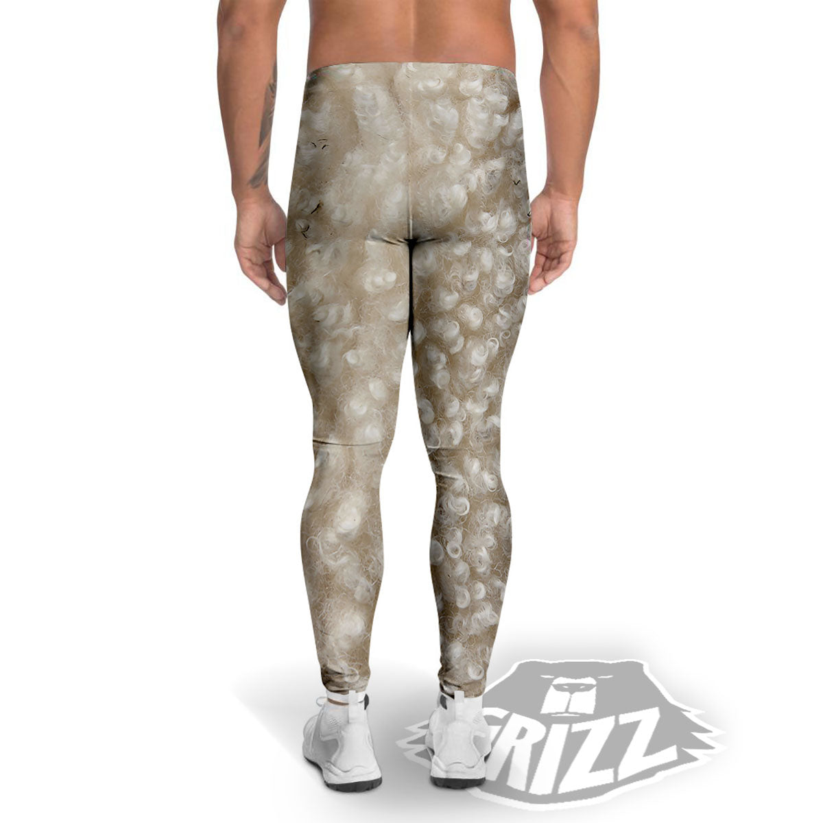 Texture Fur Sheep Print Men's Leggings-grizzshop