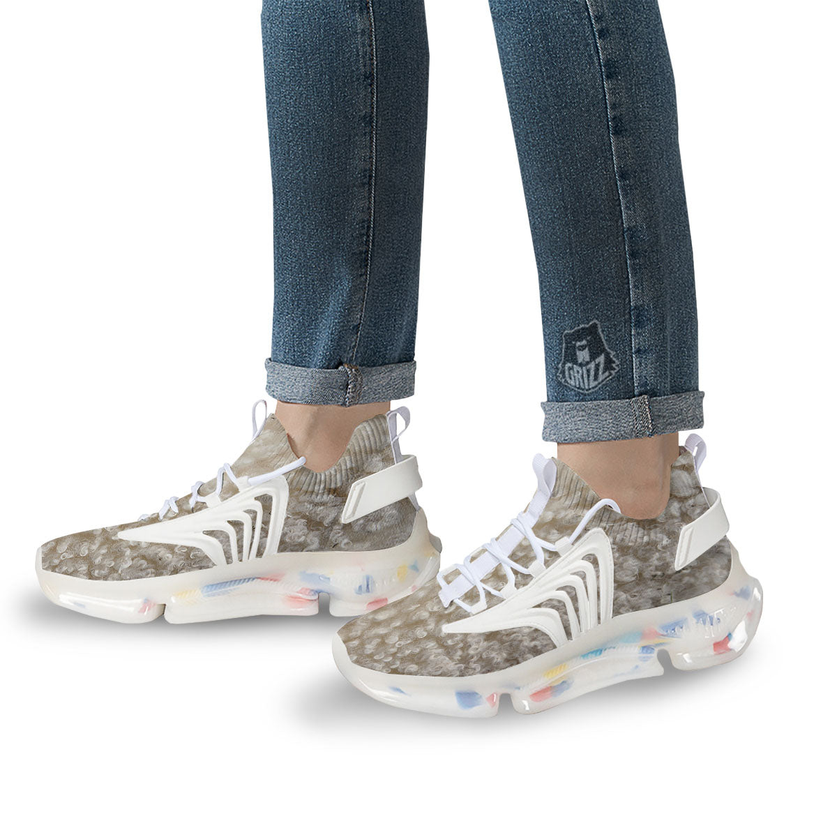 Texture Fur Sheep Print White Gym Shoes-grizzshop