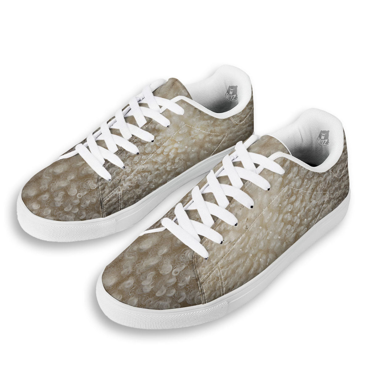 Texture Fur Sheep Print White Low Top Sneakers-grizzshop