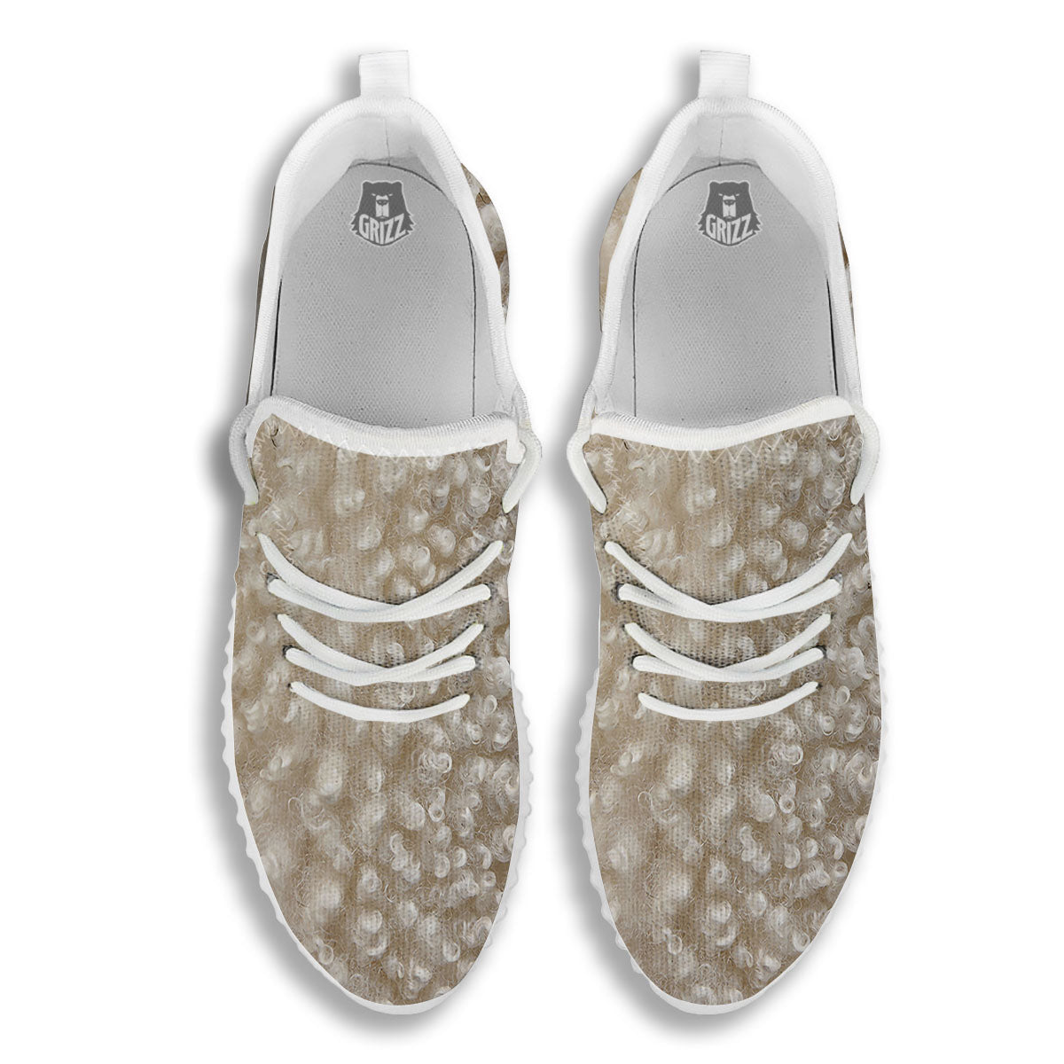 Texture Fur Sheep Print White Walking Shoes-grizzshop