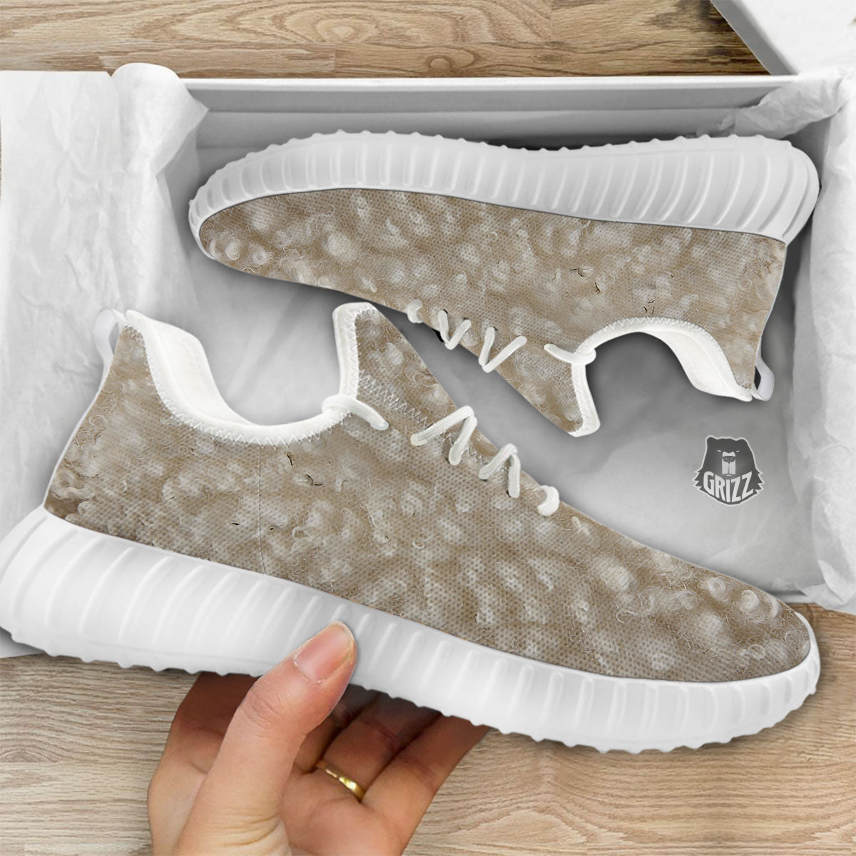 Texture Fur Sheep Print White Walking Shoes-grizzshop
