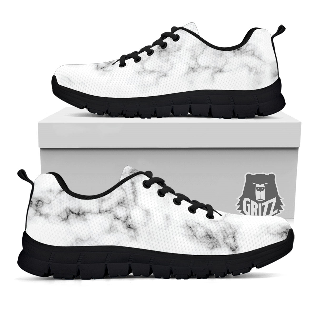 Texture Grey Marble Print Black Sneaker-grizzshop