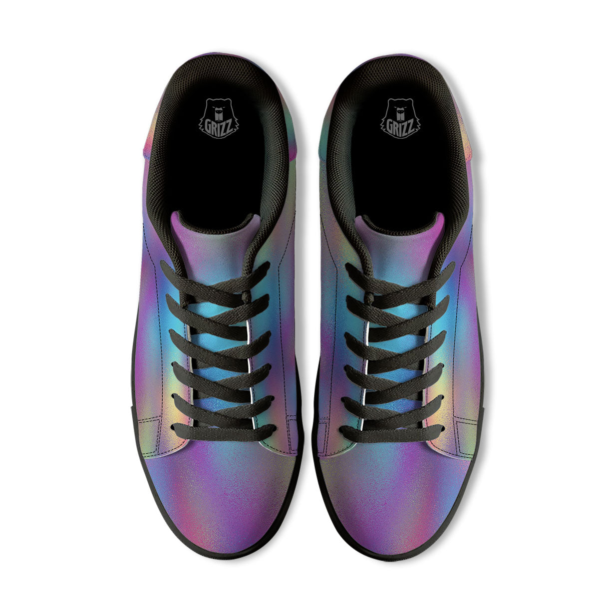 Texture Holographic Print Black Low Top Sneakers-grizzshop