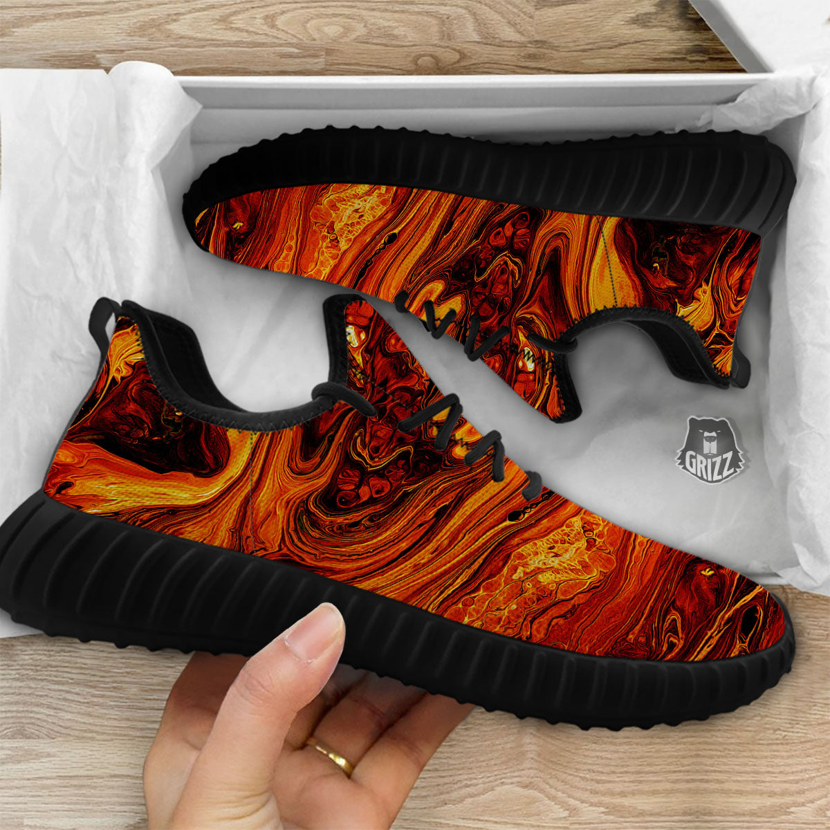 Texture Lava Print Black Walking Shoes-grizzshop