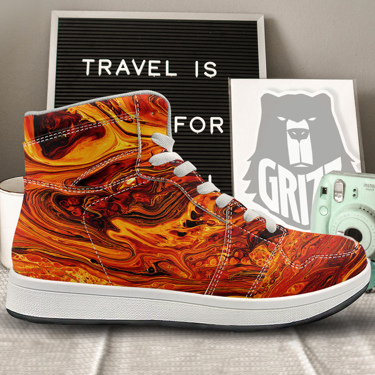 Texture Lava Print High Top Sneakers-grizzshop
