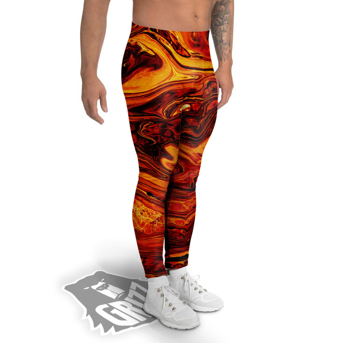 Texture Lava Print Men's Leggings-grizzshop