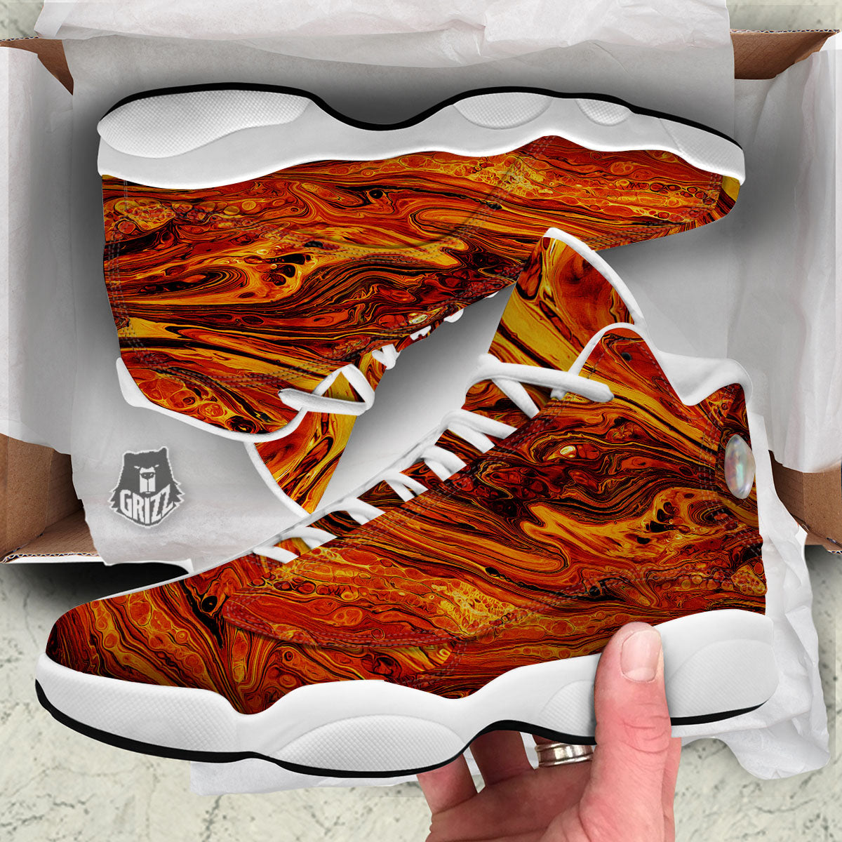 Texture Lava Print White Basketball Shoes-grizzshop