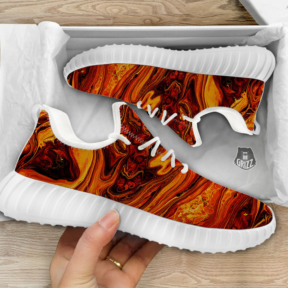 Texture Lava Print White Walking Shoes-grizzshop