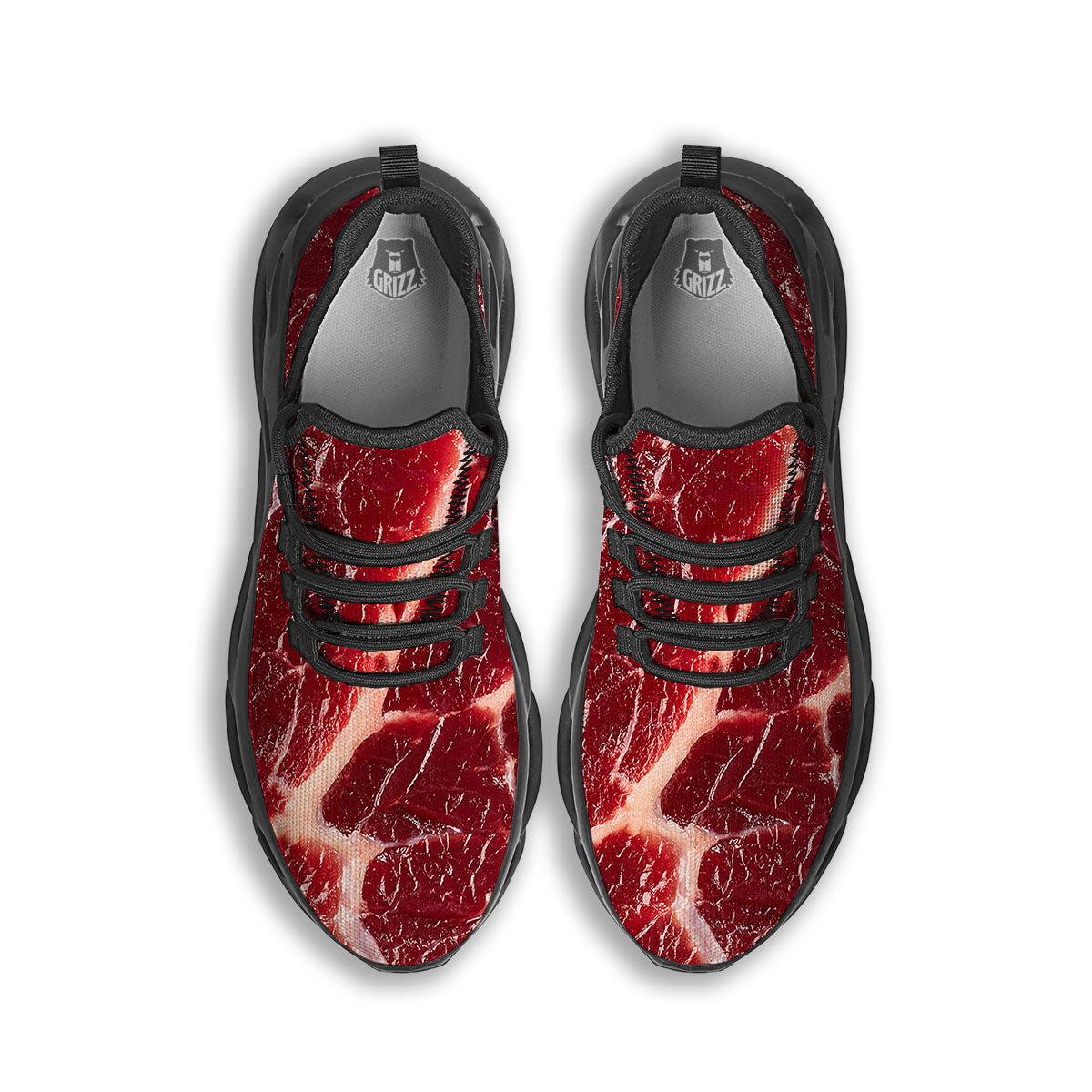 Texture Red Meat Print Black Running Shoes-grizzshop