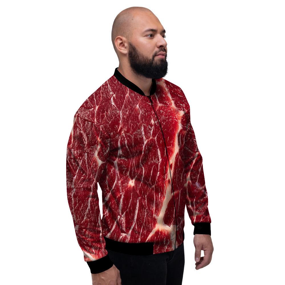Texture Red Meat Print Men's Bomber Jacket-grizzshop