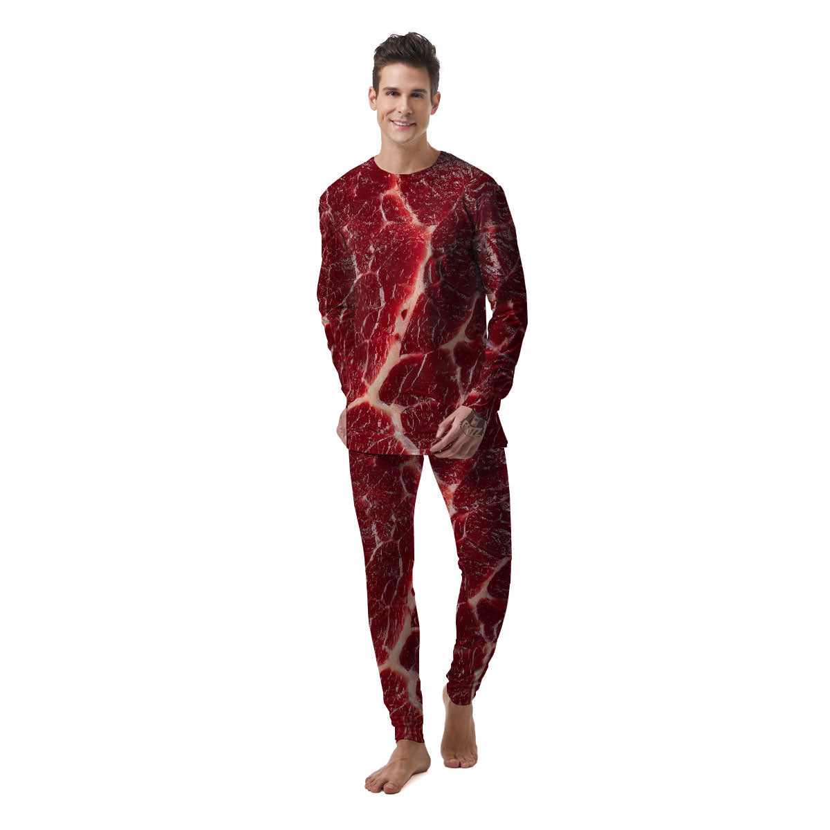 Texture Red Meat Print Men's Pajamas-grizzshop