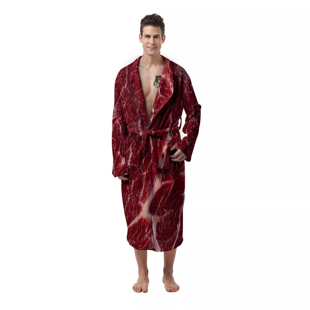 Texture Red Meat Print Men's Robe-grizzshop
