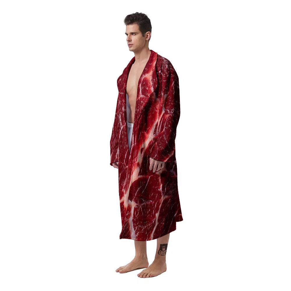 Texture Red Meat Print Men's Robe-grizzshop
