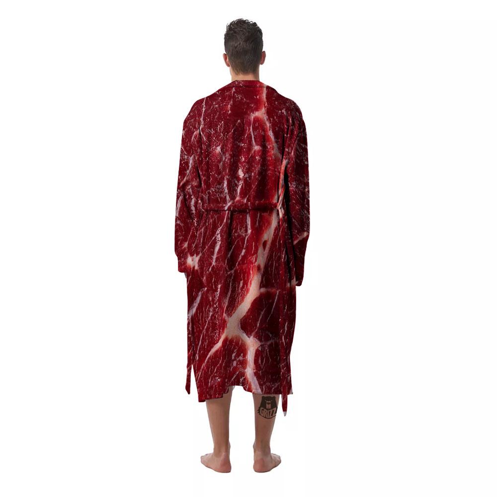 Texture Red Meat Print Men's Robe-grizzshop