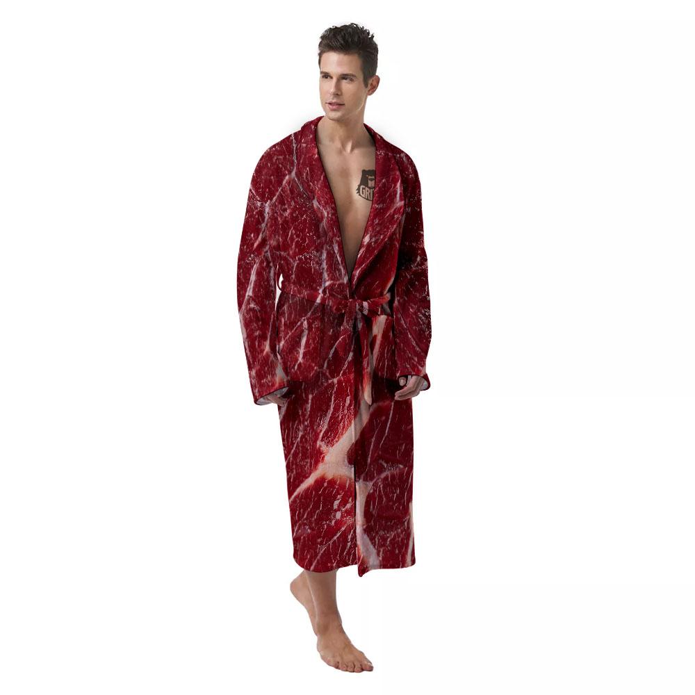 Texture Red Meat Print Men's Robe-grizzshop
