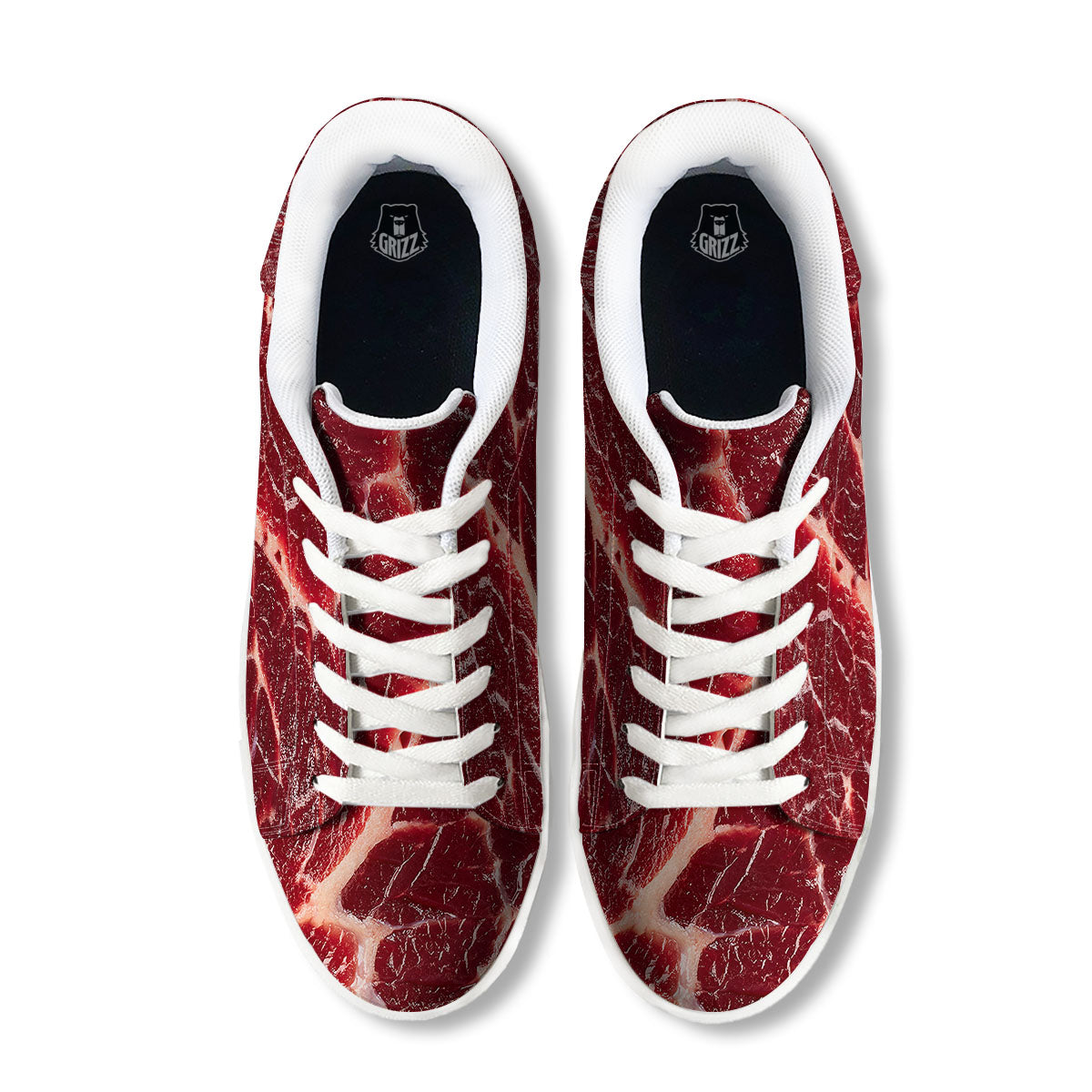 Texture Red Meat Print White Low Top Sneakers-grizzshop