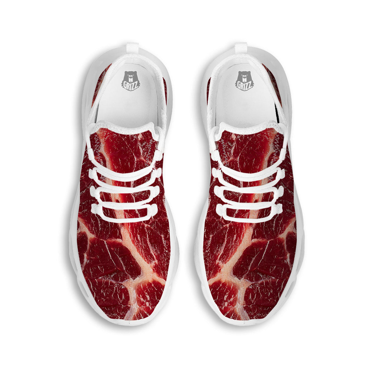 Texture Red Meat Print White Running Shoes-grizzshop
