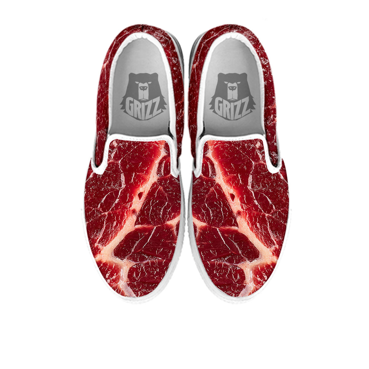 Texture Red Meat Print White Slip On Shoes-grizzshop