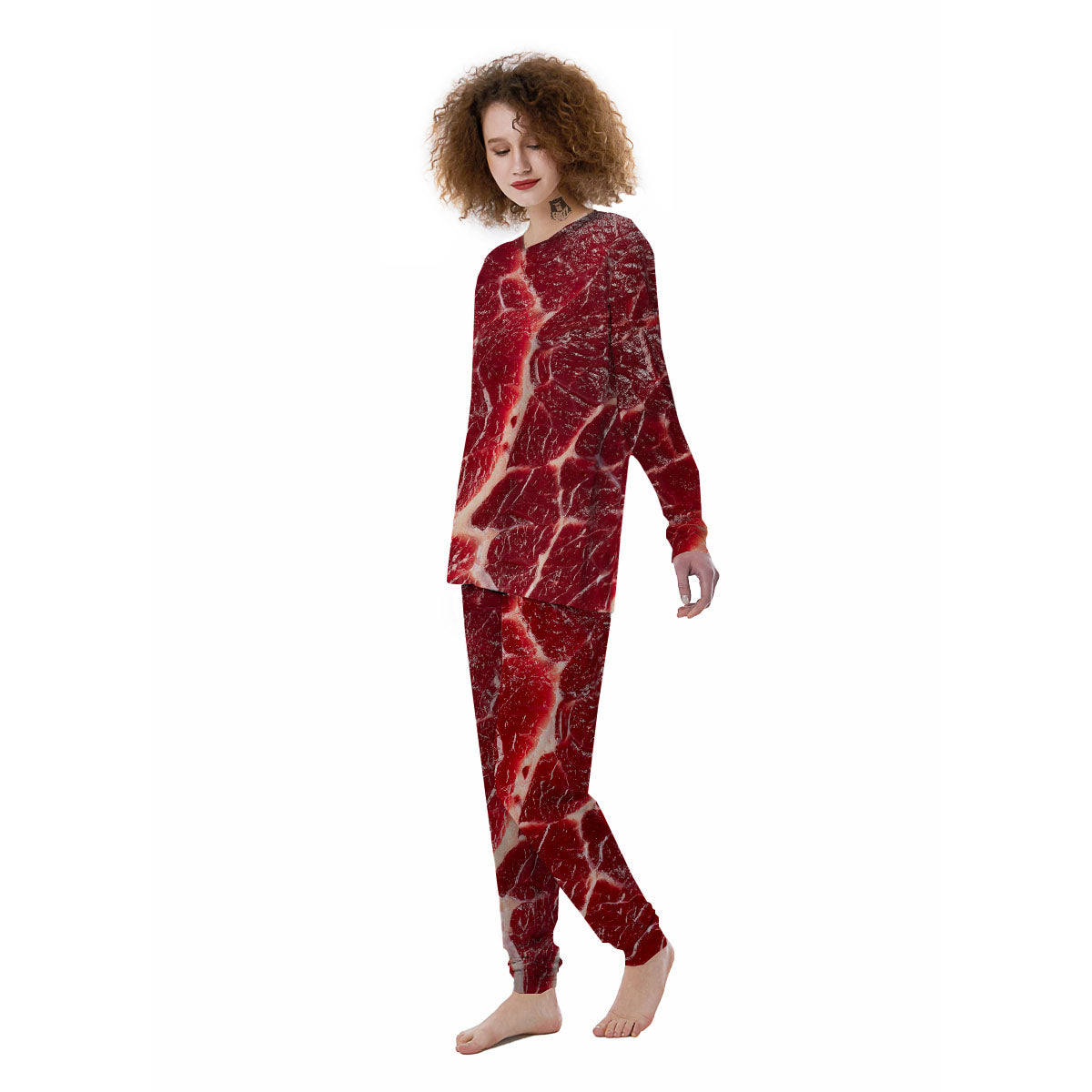 Texture Red Meat Print Women's Pajamas-grizzshop