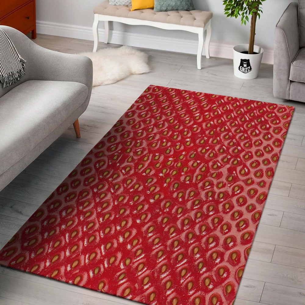 Texture Red Strawberry Print Floor Mat-grizzshop