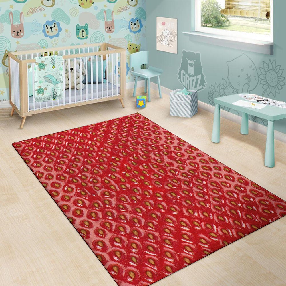 Texture Red Strawberry Print Floor Mat-grizzshop