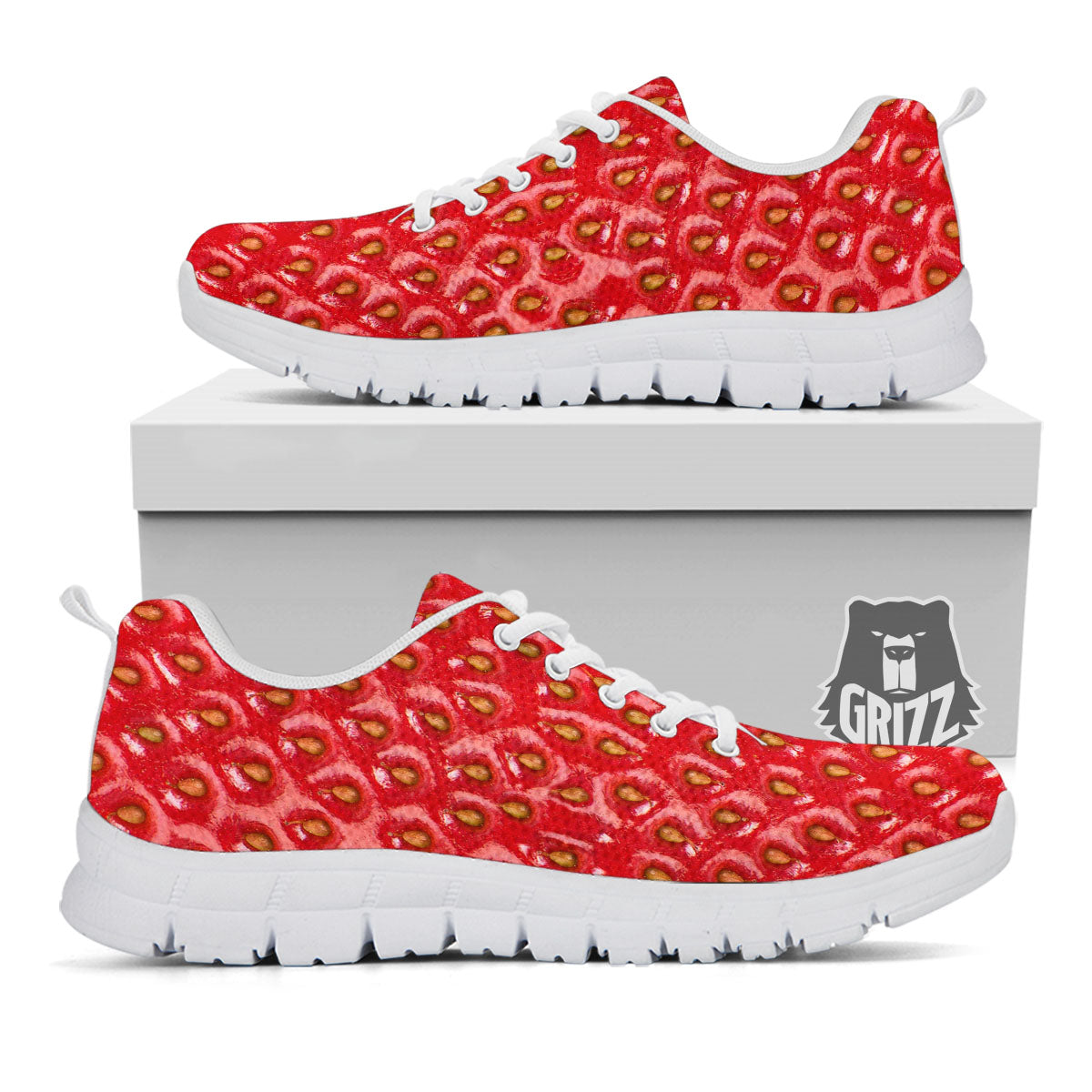 Texture Red Strawberry Print White Sneaker-grizzshop