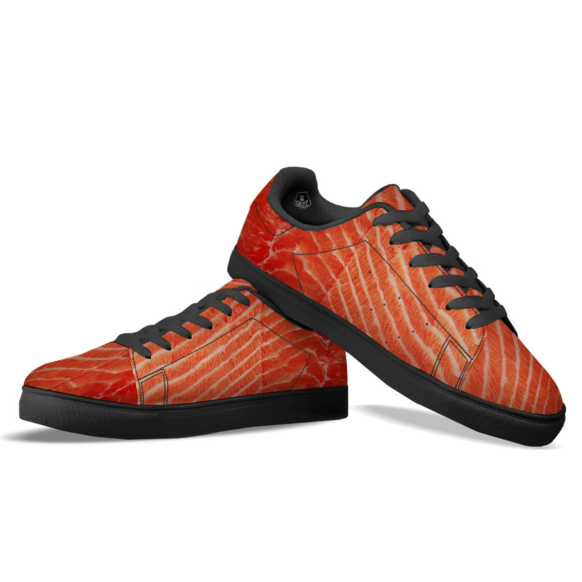 Texture Salmon Print Black Low Top Sneakers-grizzshop