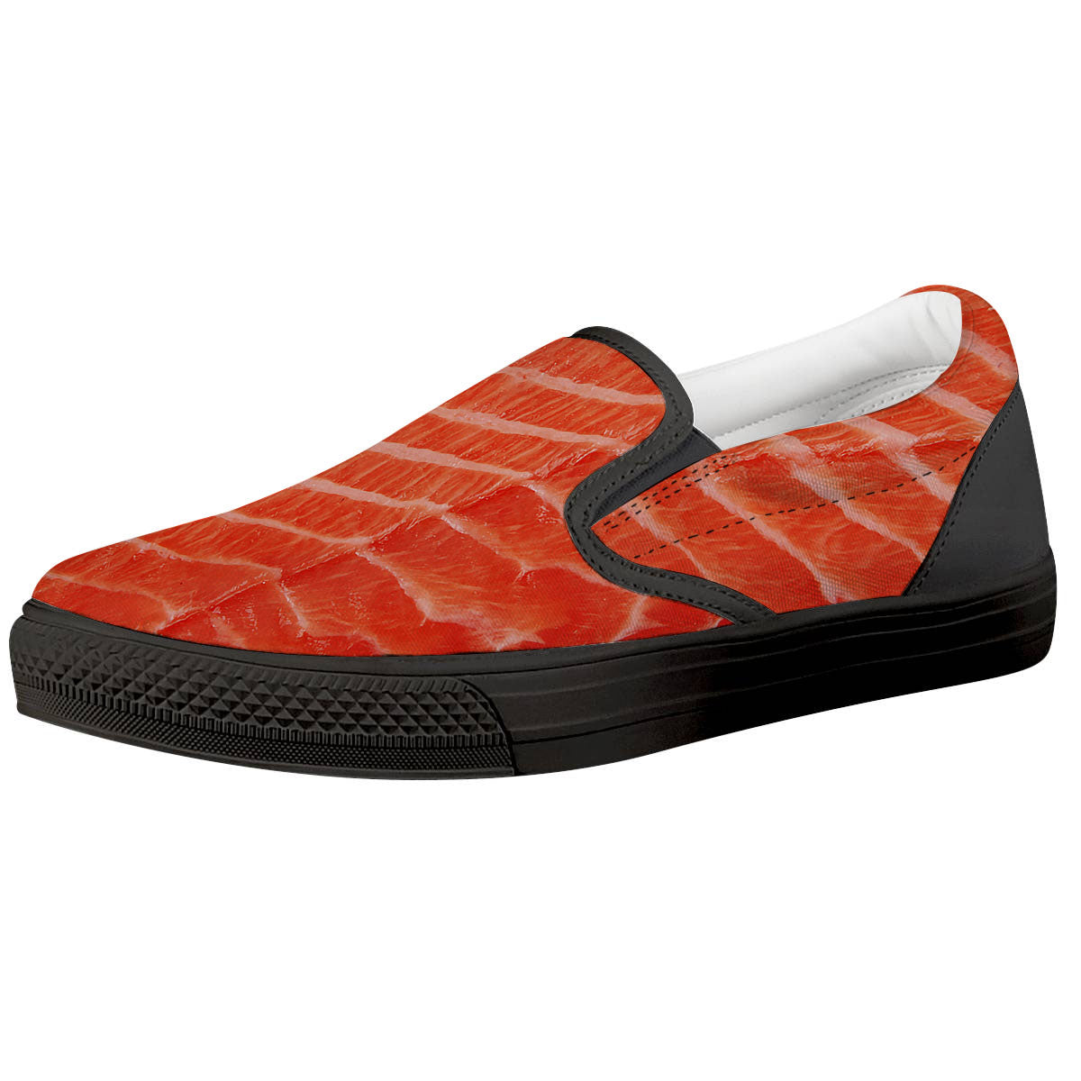 Texture Salmon Print Black Slip On Shoes-grizzshop