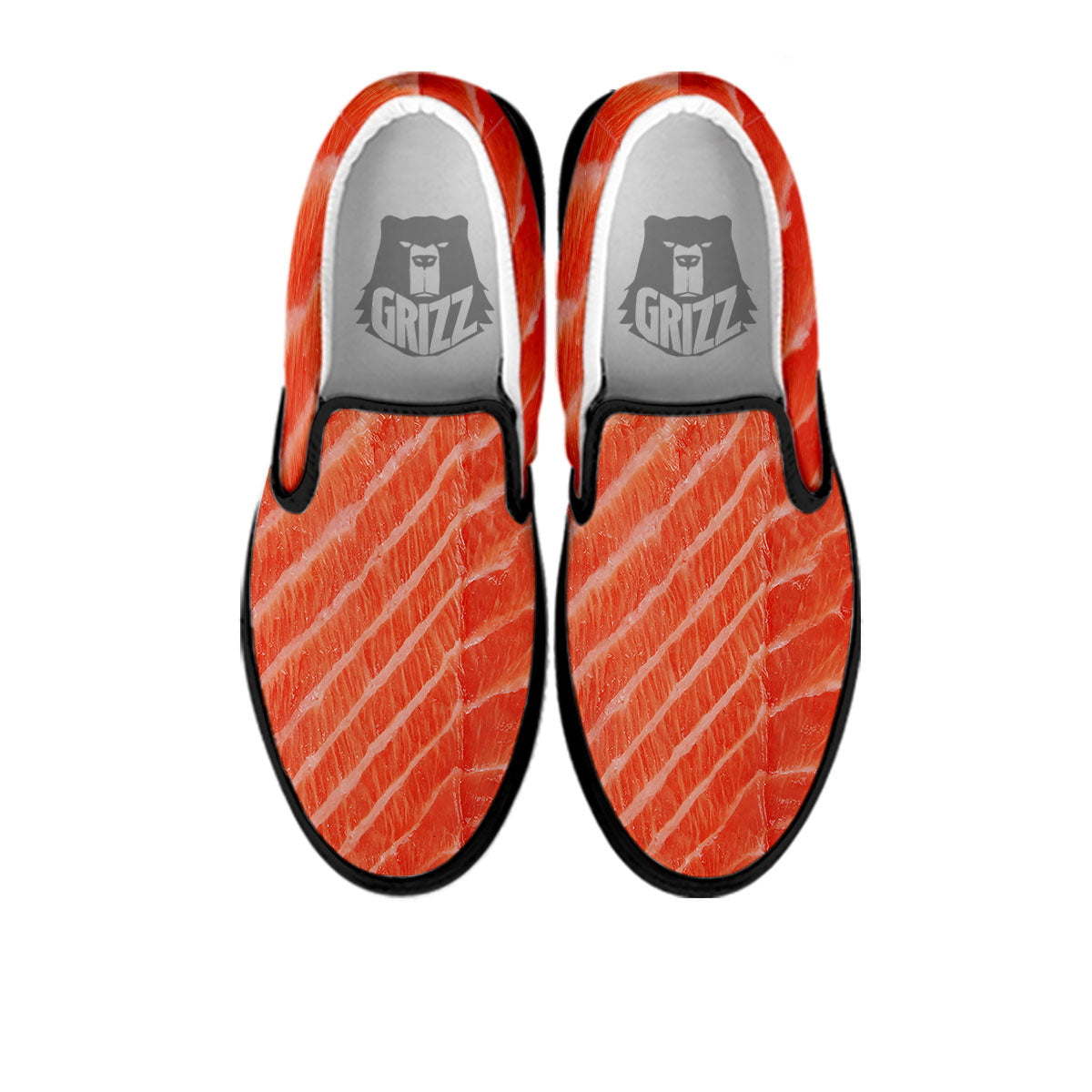 Texture Salmon Print Black Slip On Shoes-grizzshop