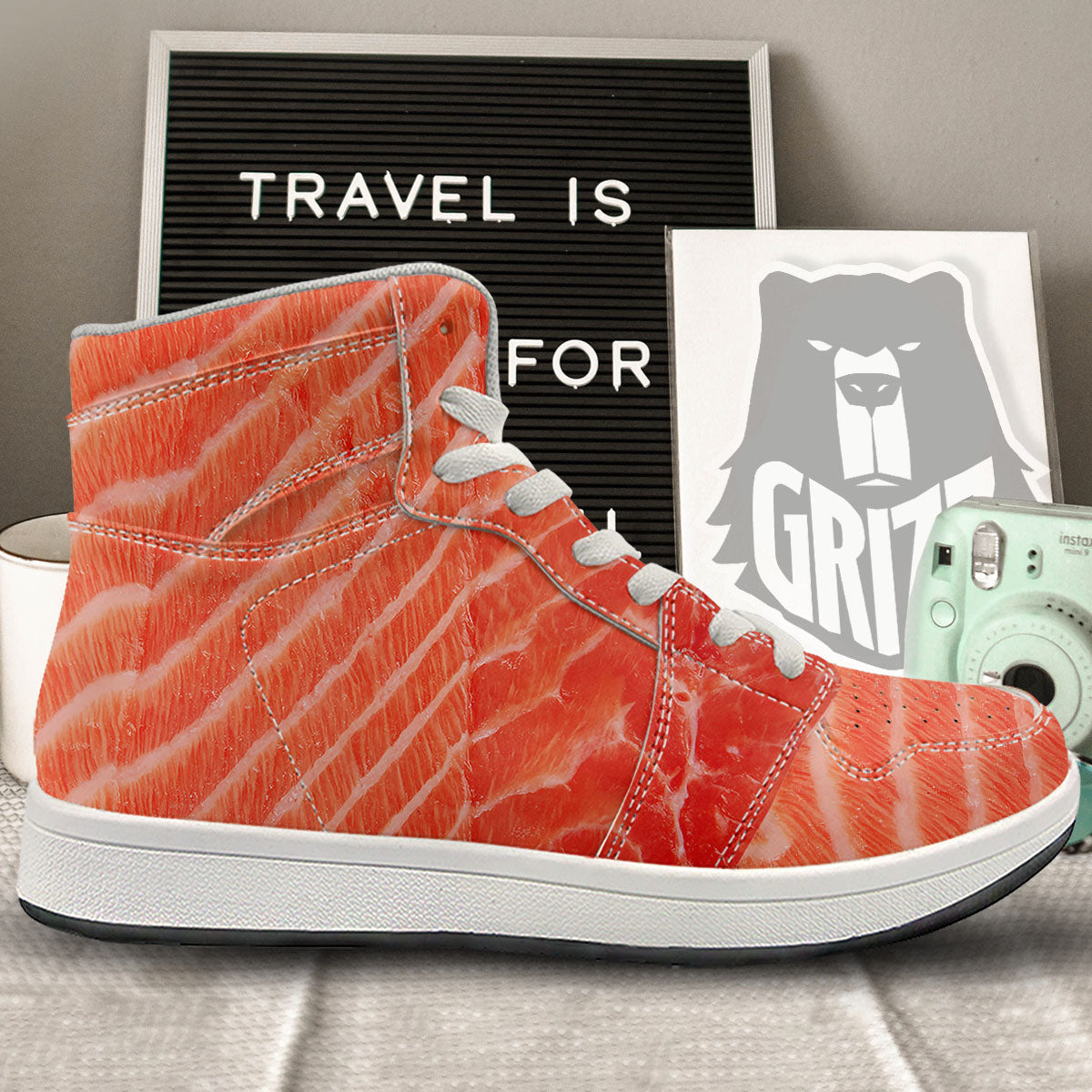 Texture Salmon Print High Top Sneakers-grizzshop