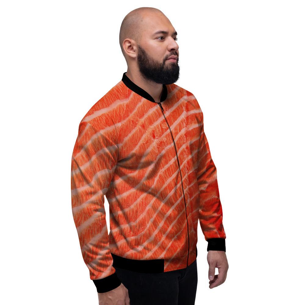 Texture Salmon Print Men's Bomber Jacket-grizzshop