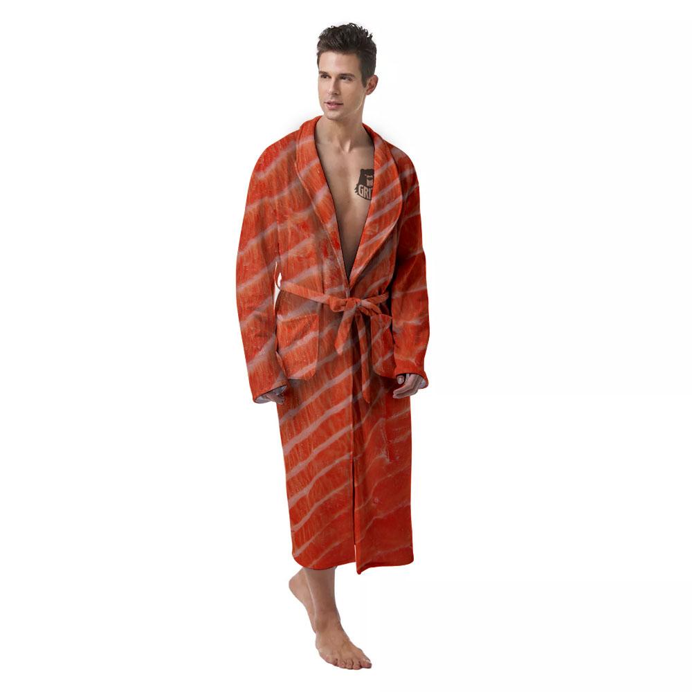 Texture Salmon Print Men's Robe-grizzshop