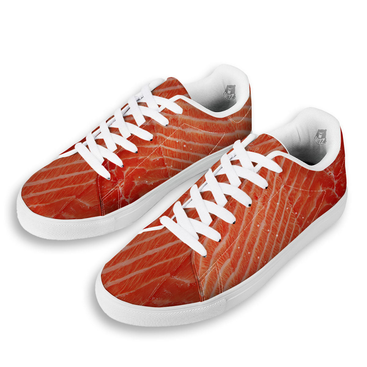 Texture Salmon Print White Low Top Sneakers-grizzshop