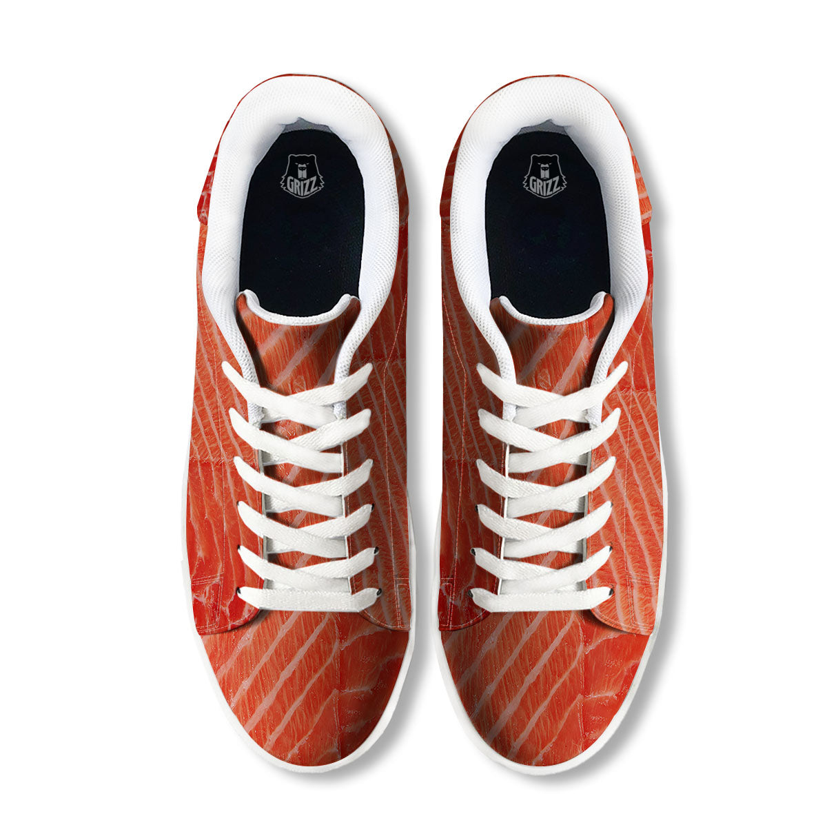 Texture Salmon Print White Low Top Sneakers-grizzshop