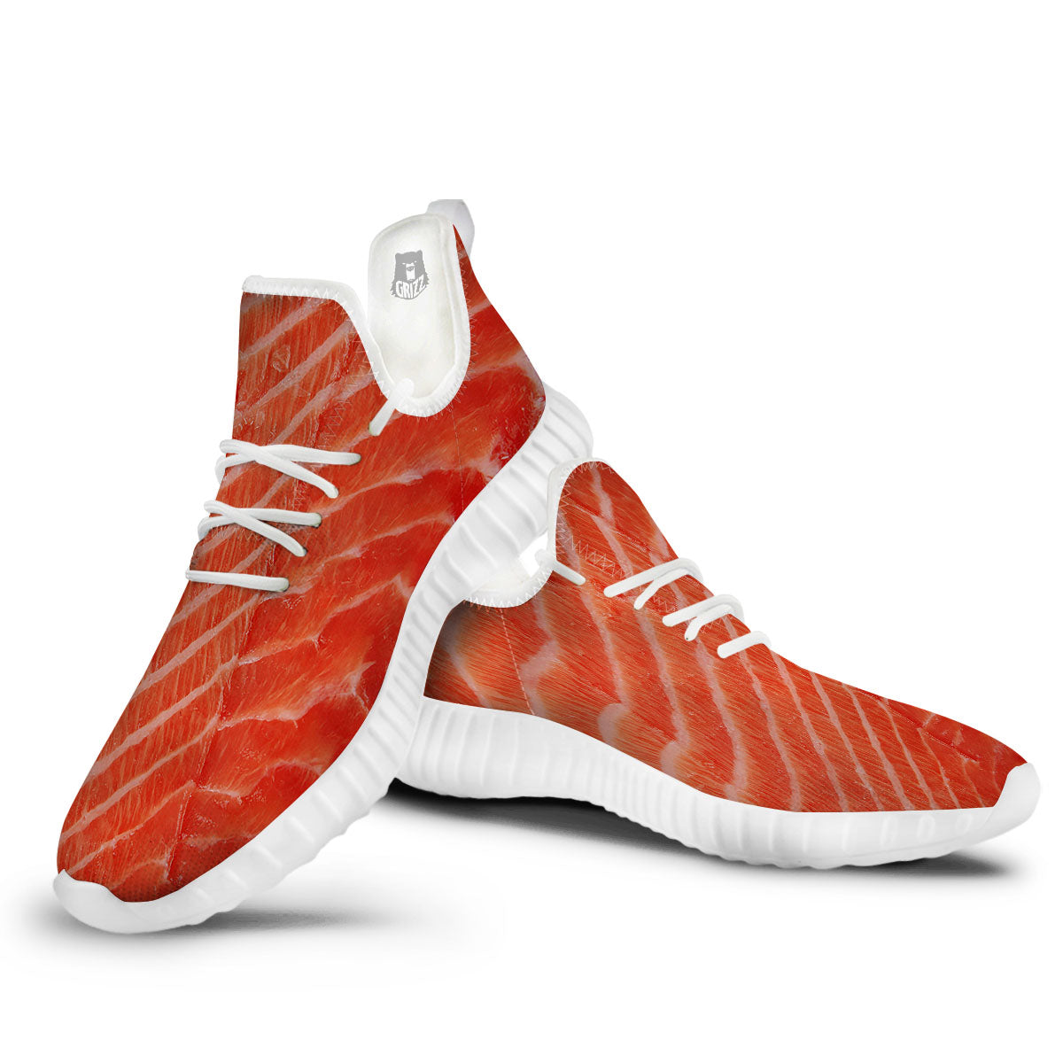 Texture Salmon Print White Walking Shoes-grizzshop