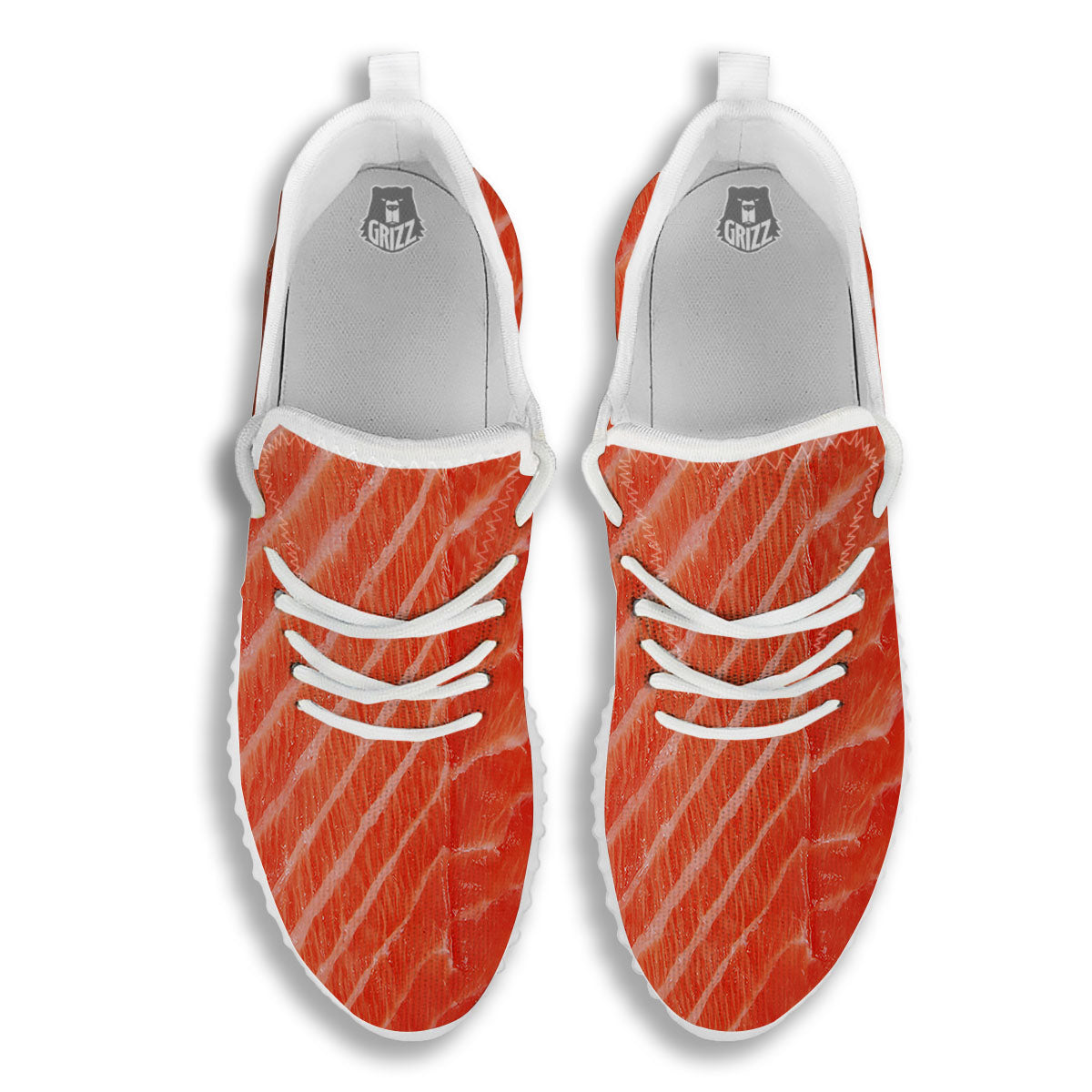 Texture Salmon Print White Walking Shoes-grizzshop