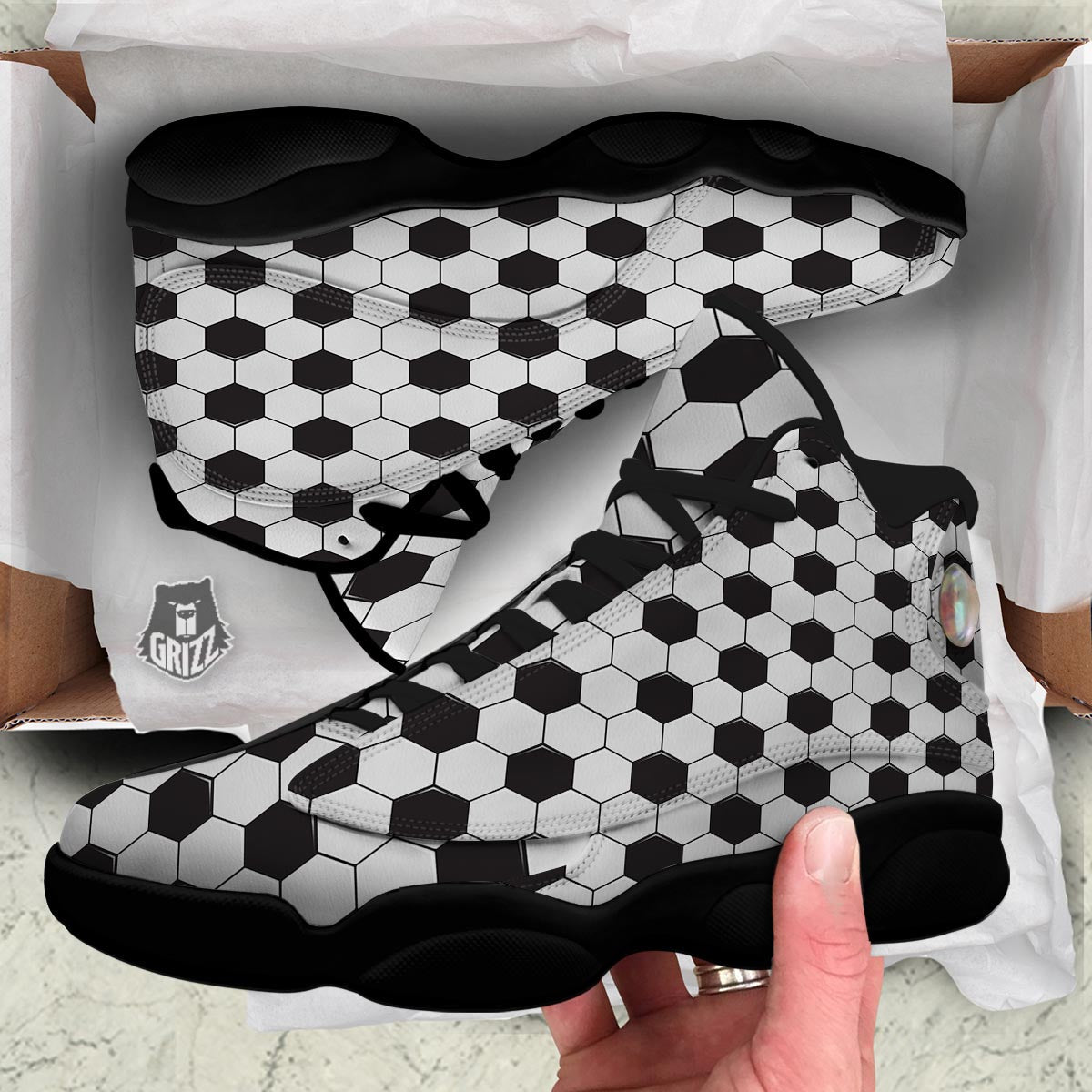 Texture Soccer Ball Print Pattern Black Basketball Shoes-grizzshop