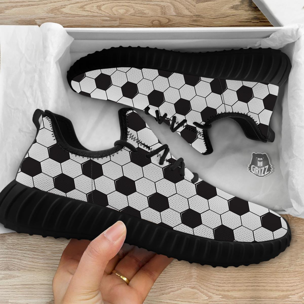 Texture Soccer Ball Print Pattern Black Walking Shoes-grizzshop
