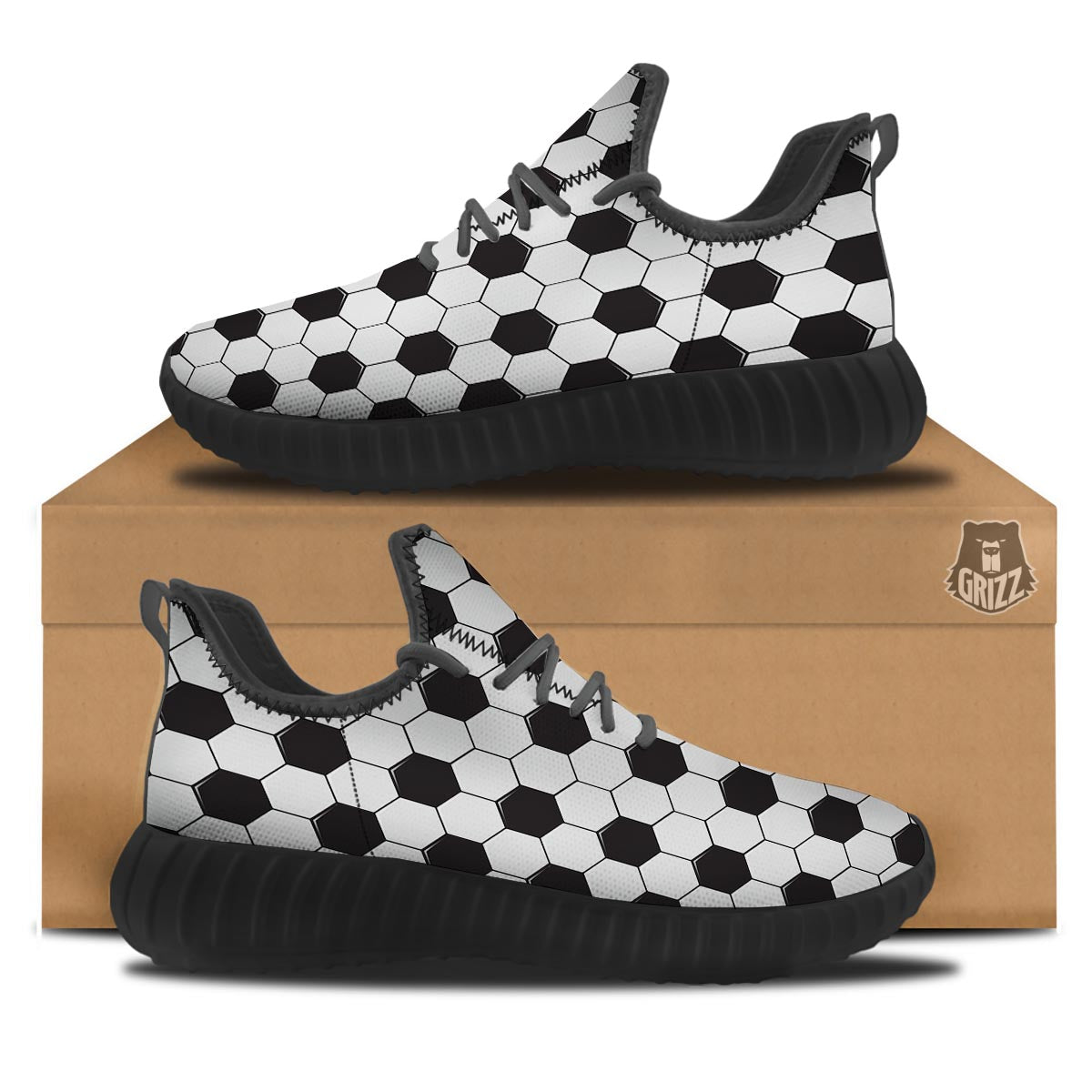Texture Soccer Ball Print Pattern Black Walking Shoes-grizzshop